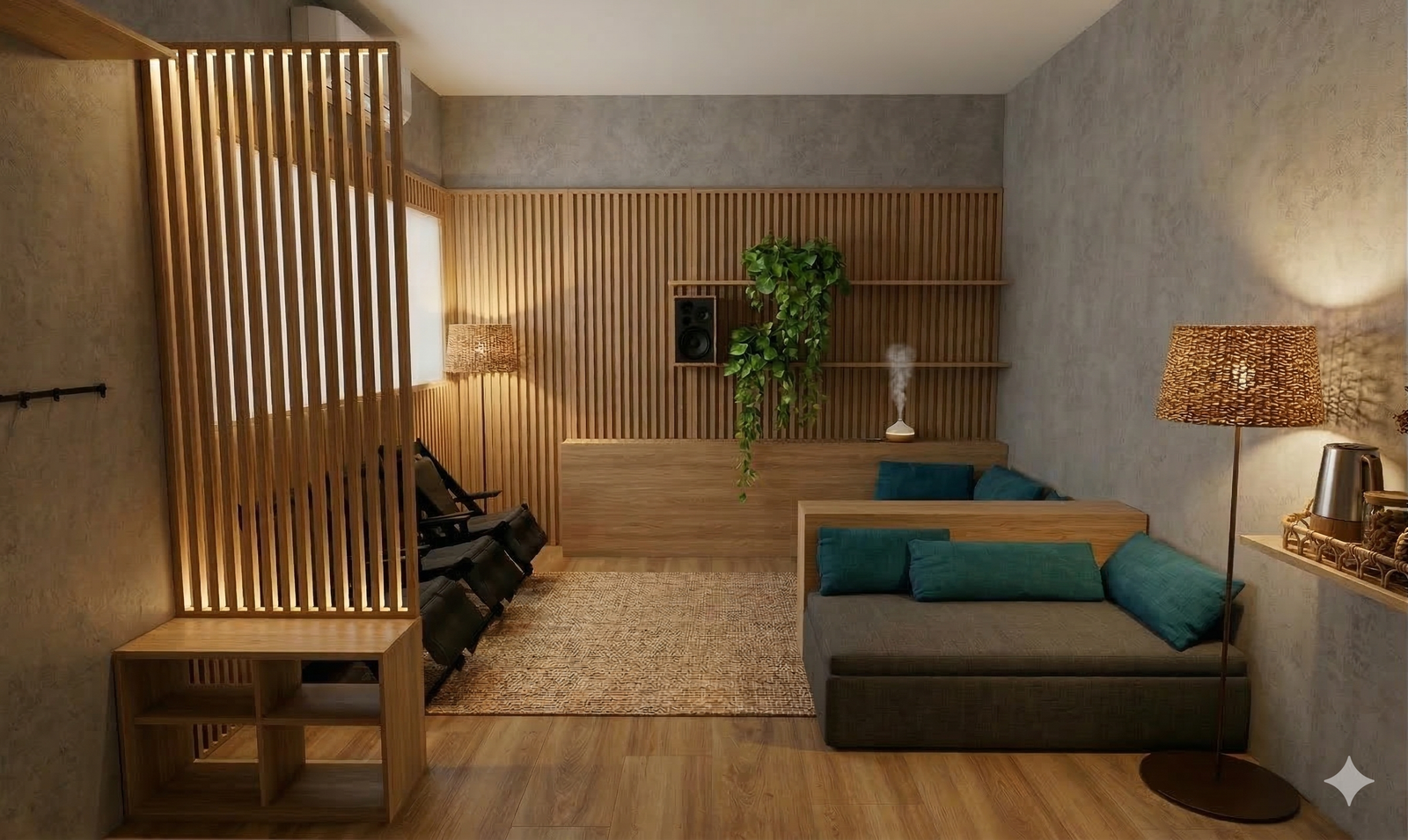 Vista frontal da Sala Lunins — condição diurna.